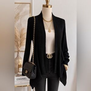 WHBM Ribbed Draped Cardigan | Black |
| Chic Layering Piece